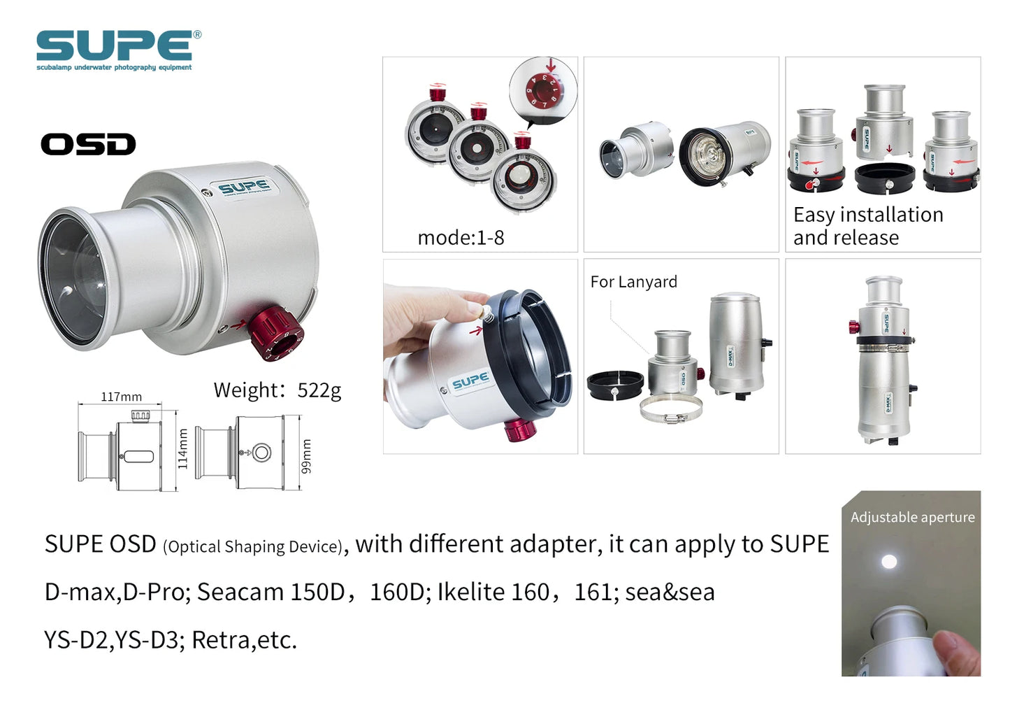SUPE Scubalamp OSD Optical Snoot Stepless Shaping Device