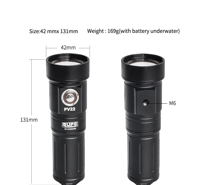 Supe Lamp Pv22 Red White 2000 Lumens Video Light 100 Meter Waterproof