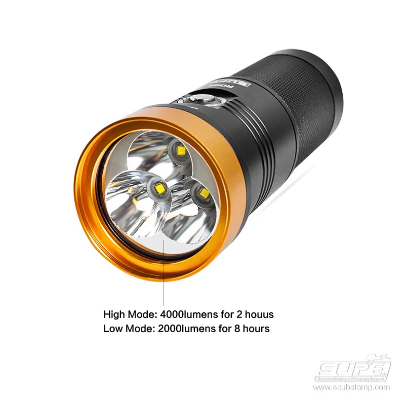 SUPE Scubalamp Rd95 Cave Scuba Diving Waterproof 4000 Lumens Glare Spotlight Flashlight