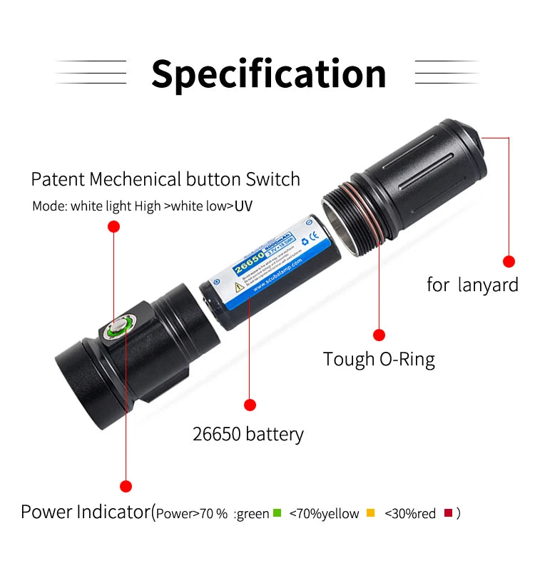 Supe Lamp Pv22 Red White 2000 Lumens Video Light 100 Meter Waterproof