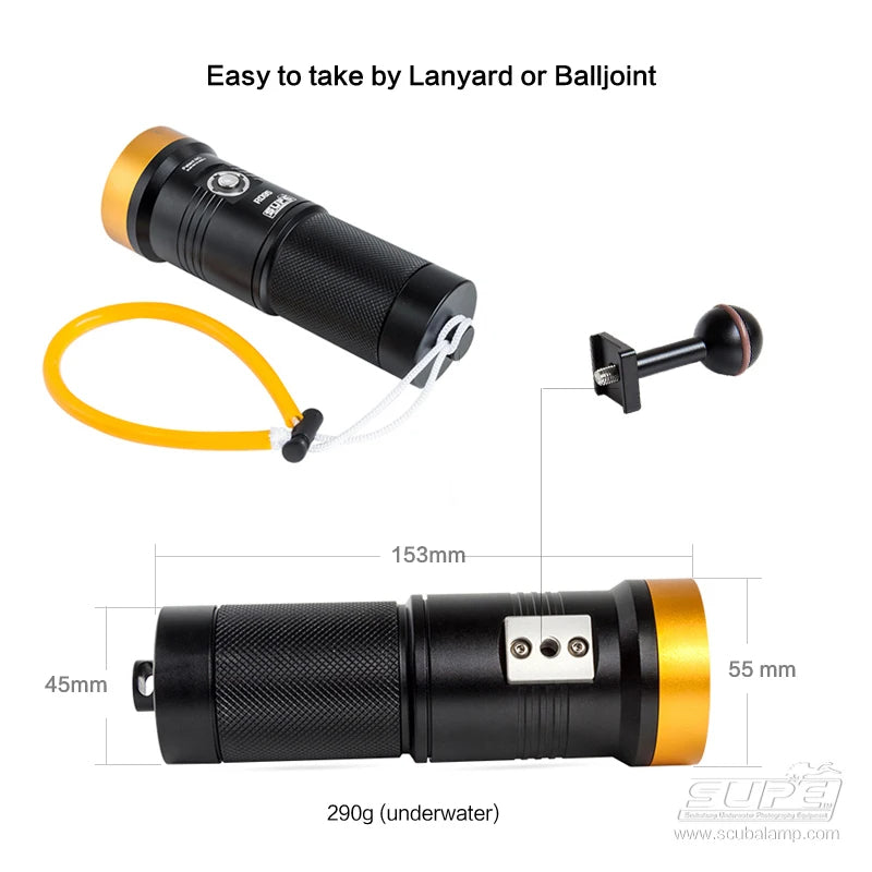 SUPE Scubalamp Rd95 Cave Scuba Diving Waterproof 4000 Lumens Glare Spotlight Flashlight