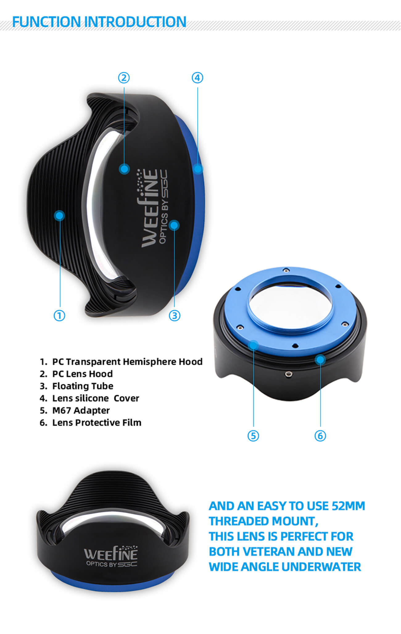 Weefine Wfl11 M52 24mm Fisheye Wide Angle Lens Scuba Diving Underwater Photography