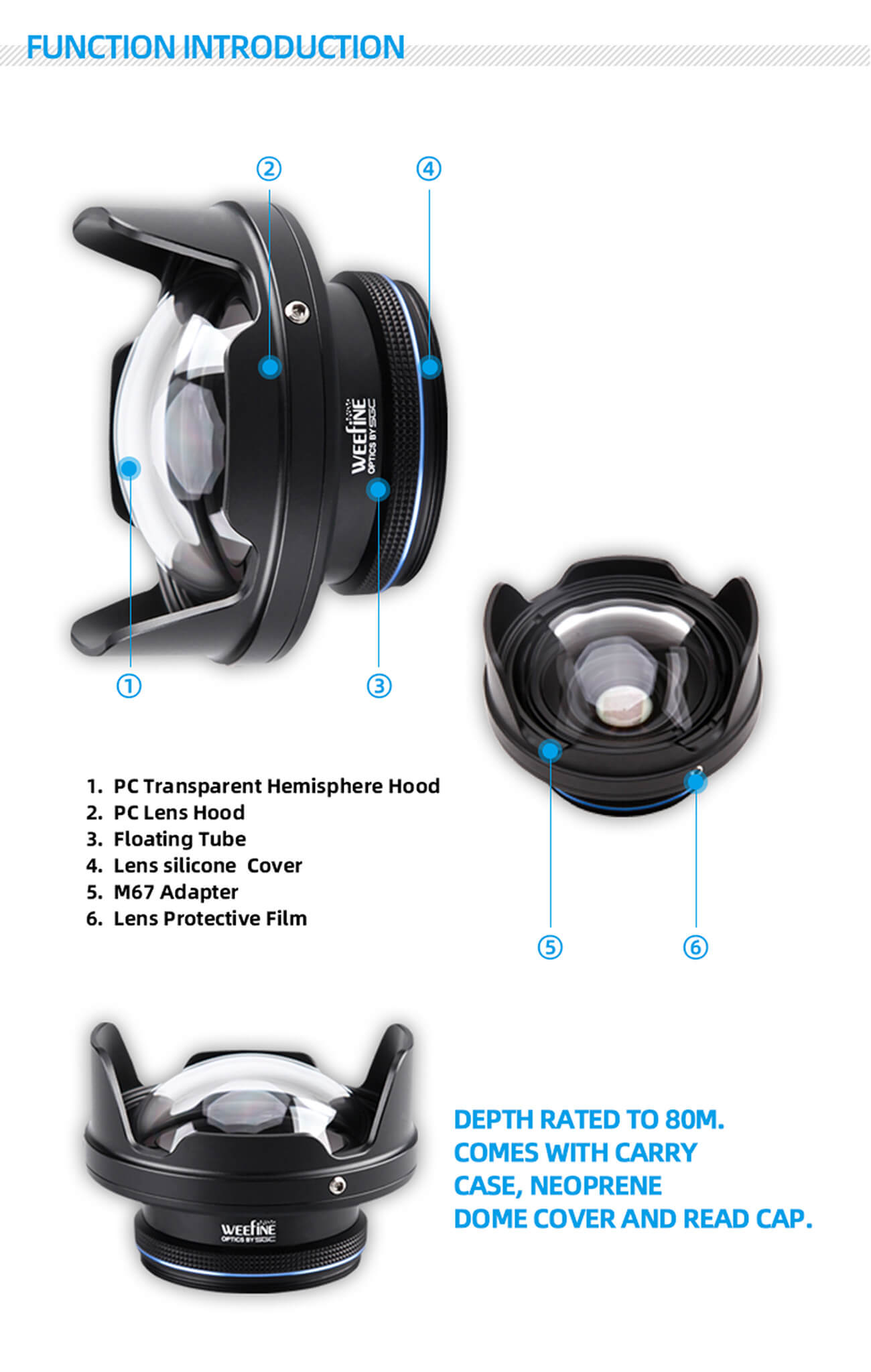 Weefine WFL07 Scuba Diving Waterproof Fisheye Wide Angle Lens M52 24mm for Cell Smart Phone Housing Underwater Photography