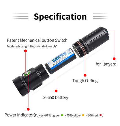 Supe Scubalamp Pv22-uv White 2000lumens Underwater Video Light Scuba Diving Light