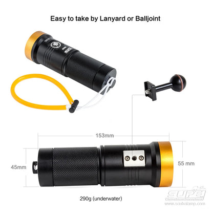 SUPE Scubalamp Rd95 Cave Scuba Diving Waterproof 4000 Lumens Glare Spotlight Flashlight