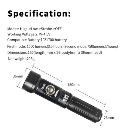 SUPE RD80 V2 Diving Light Flashlight 1500 Lumens